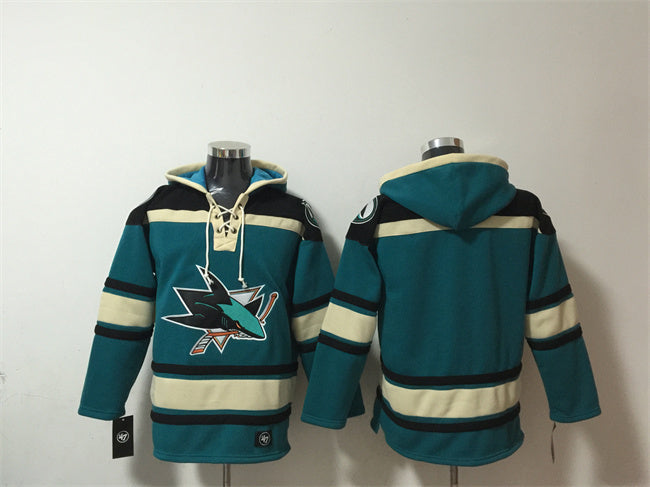 San Jose Sharks Blank Teal Lace-Up Pullover Hoodie