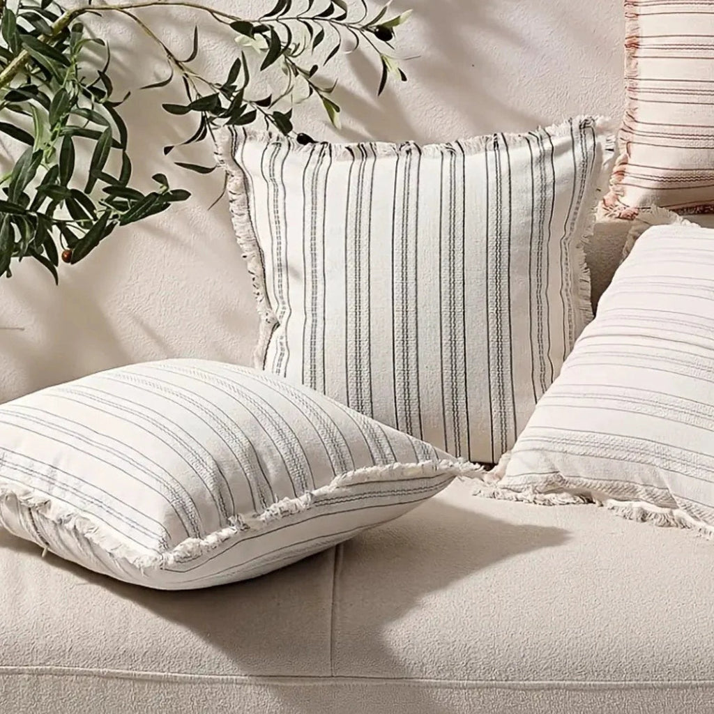 Scandi Stripe Textured Fringe Cushion Cover