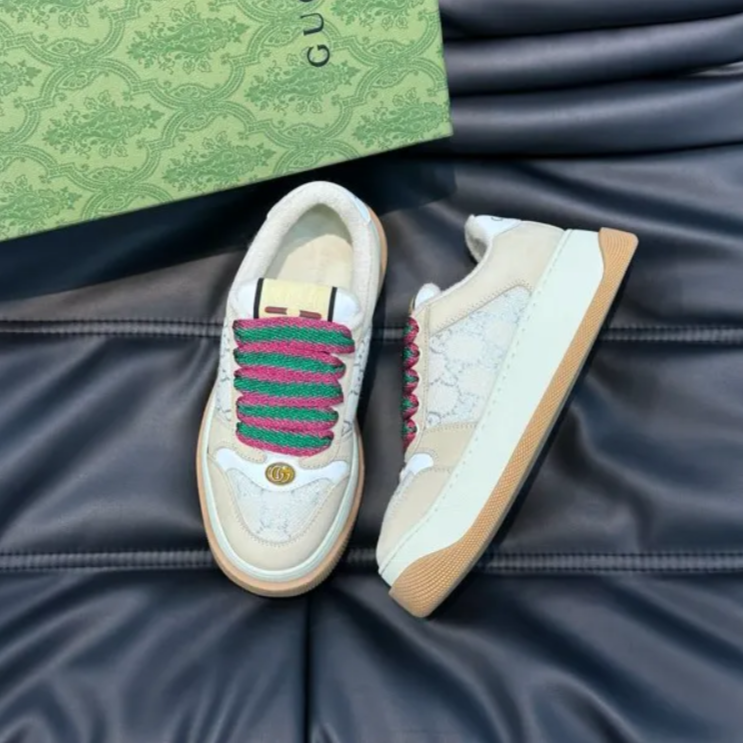 GG Screener GG Leather-Trimmed Canvas Shoes Sneakers