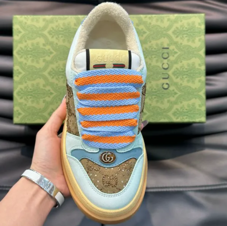 GG Canvas Camel & Ebony Blue Low Top Shoes Sneakers