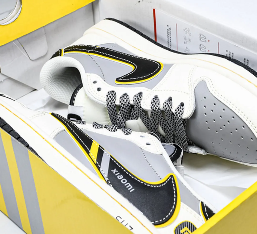 Travis Scott x Xiaomi x AJ 1 Low SP OG Light Grey Black Yellow Shoes Sneakers