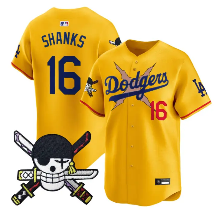 Shanks Jersey #16 Dodgers One Piece Zoro Patch Premier Stitched