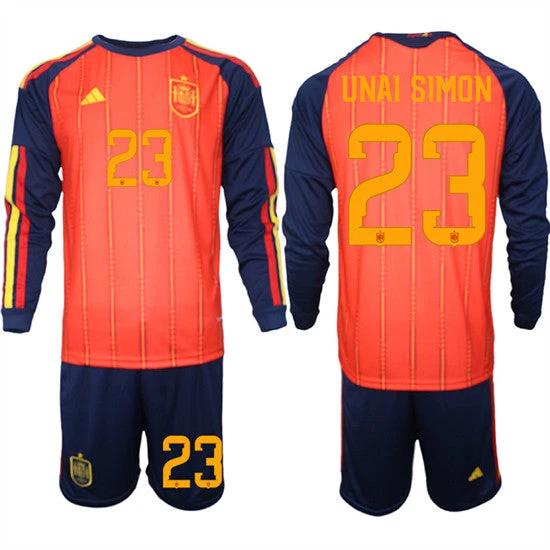 Spain #23 UNAI SIMON Jersey National Team x World Cup 2026 Long Sleeve Home Red On Field Soccer