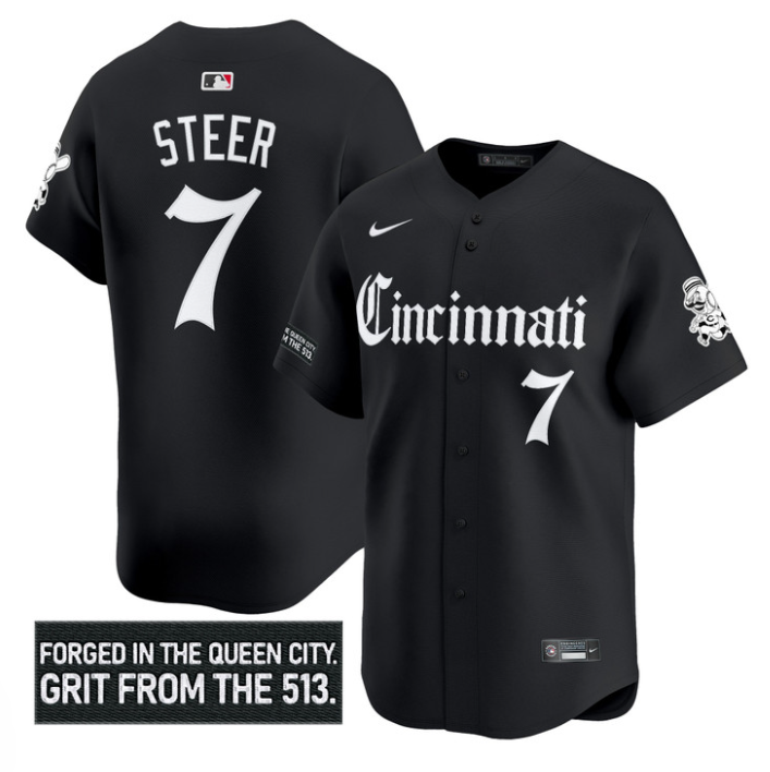 Spencer Steer Jersey #7 Cincinnati Reds Gothic Queen City Edition Stitched