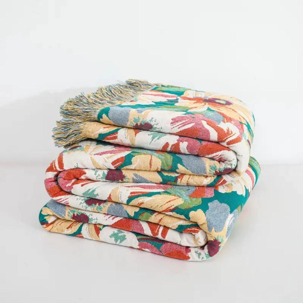 Sunlit Floral Tassel Cotton Blanket
