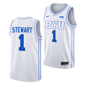 Trey Stewart Jersey BYU Cougars College Basketball White #1