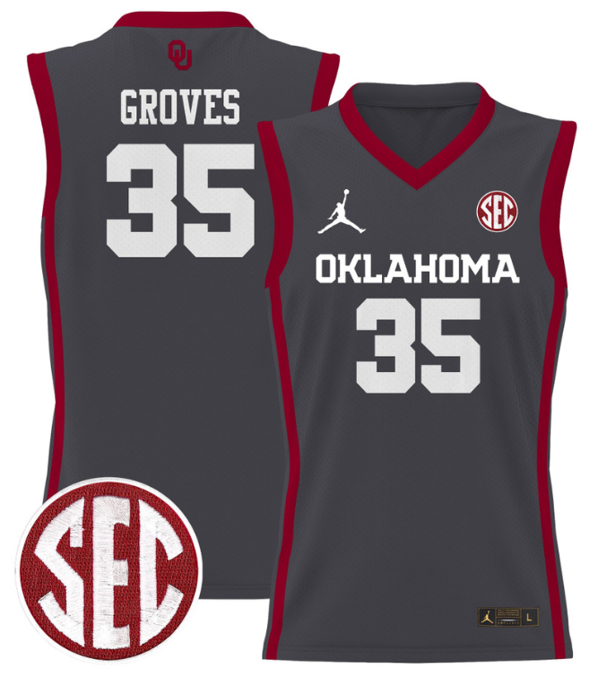 Tanner Groves Jersey #35 Oklahoma Sooners 2024 Lightweight Basketball Anthracite