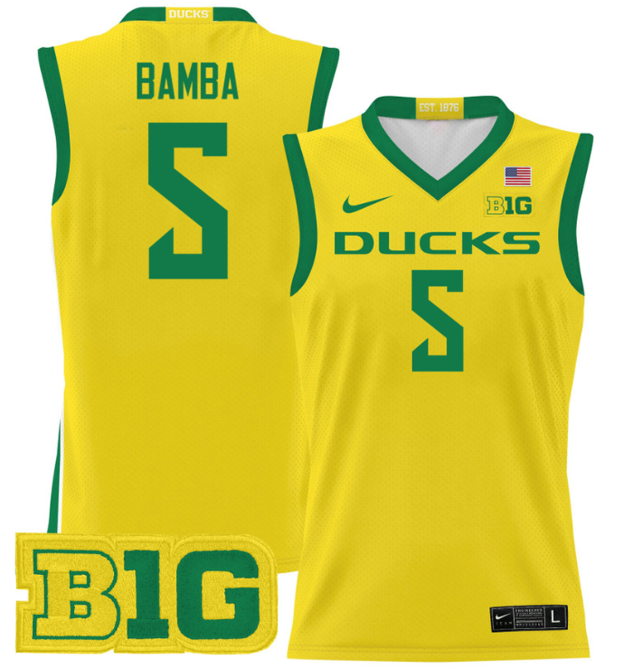 TJ Bamba Jersey #5 Oregon Ducks 2024 Lightweight Basketball Yellow