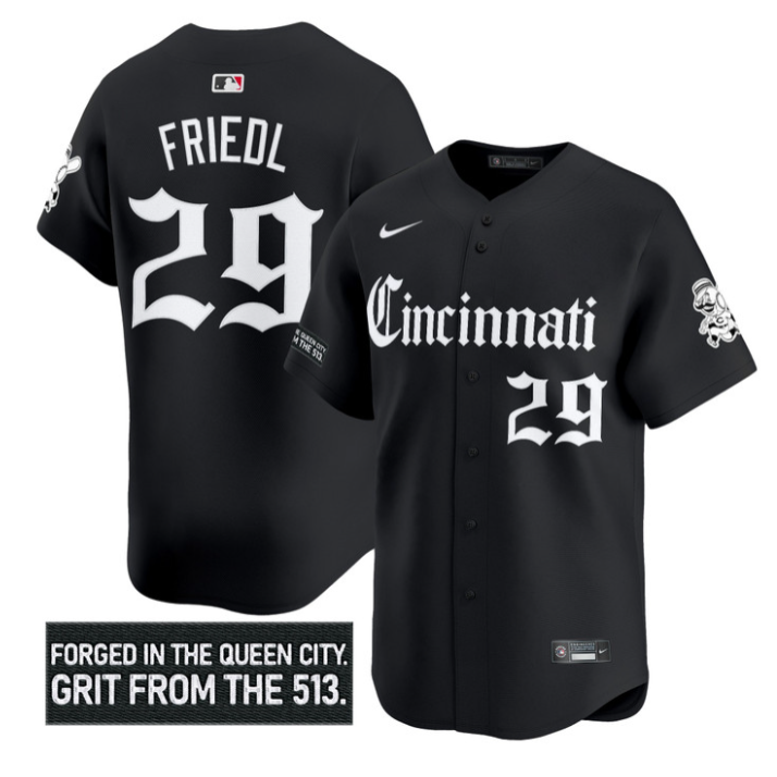 TJ Friedl Jersey #29 Cincinnati Reds Gothic Queen City Edition Stitched