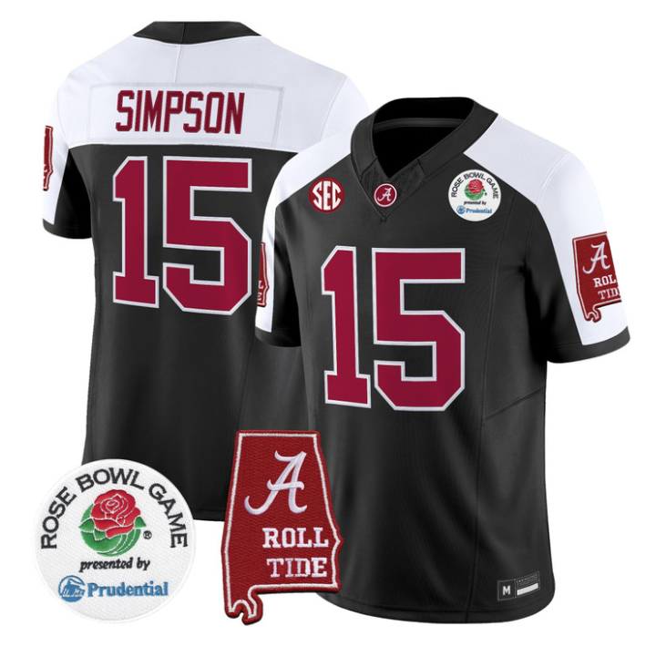 Ty Simpson Jersey #15 Alabama Crimson Tide 2026 Rose Bowl Patch Stitched
