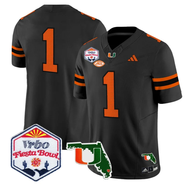 Team Jersey #1 Miami Hurricanes 2026 Fiesta Bowl Florida Stitched Black