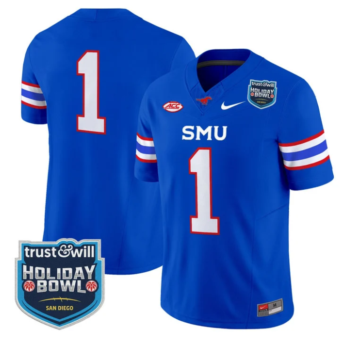 Team Jersey #1 SMU Mustangs 2026 Holiday Bowl Patch Vapor Stitched Blue