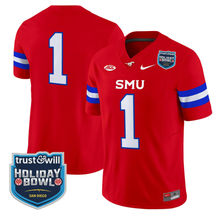 Team Jersey #1 SMU Mustangs 2026 Holiday Bowl Patch Vapor Stitched Red
