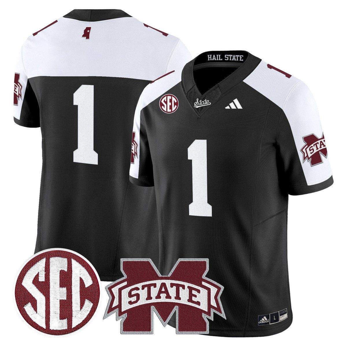 Team Jersey #1 Mississippi State Bulldogs Dark Mode Stitched