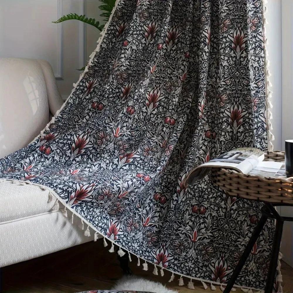 Thistle Ebonleaf Floral Tapestry Curtain