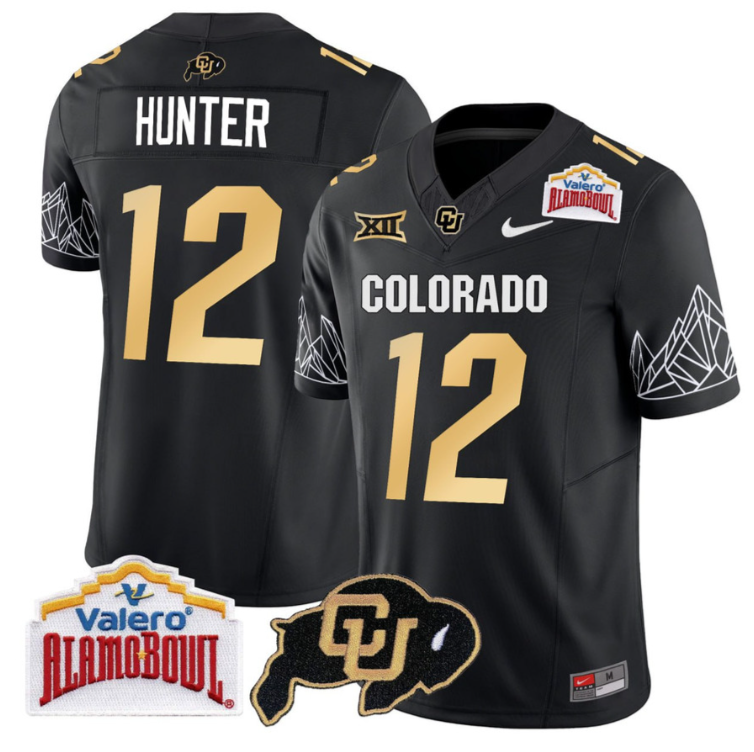 Travis Hunter Jersey Colorado Buffaloes Alamo Bowl Patch Black Gold Stitched