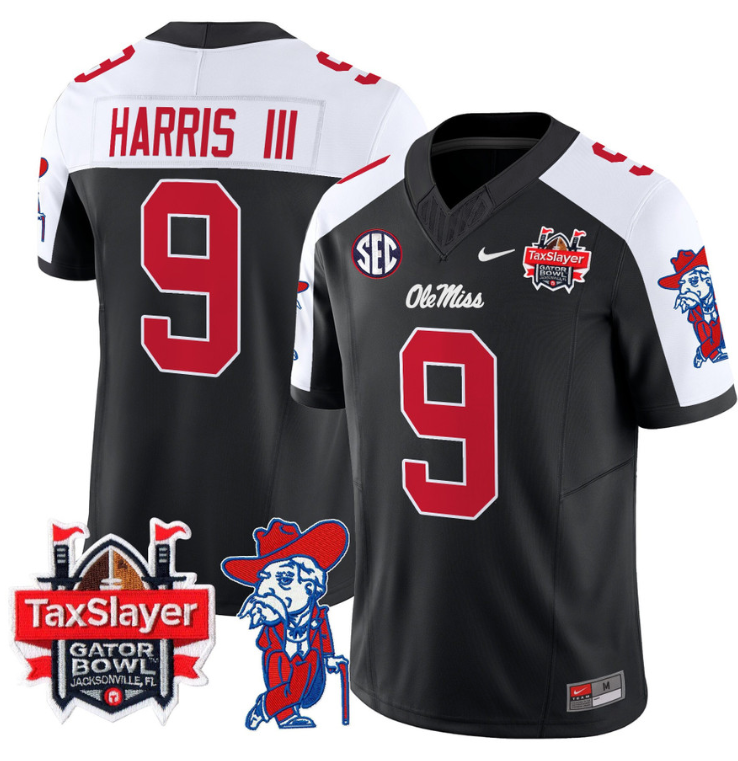 Tre Harris Jersey #9 Ole Miss Rebels 2024 Gator Bowl Patch V2