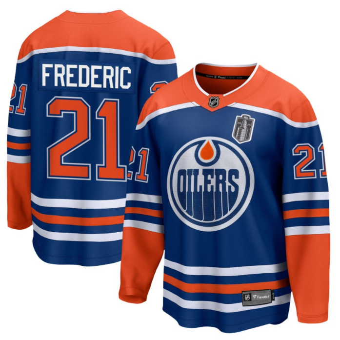 Trent Frederic 21 Edmonton Oilers 2025 Stanley Cup Final Home Breakaway Men Jersey