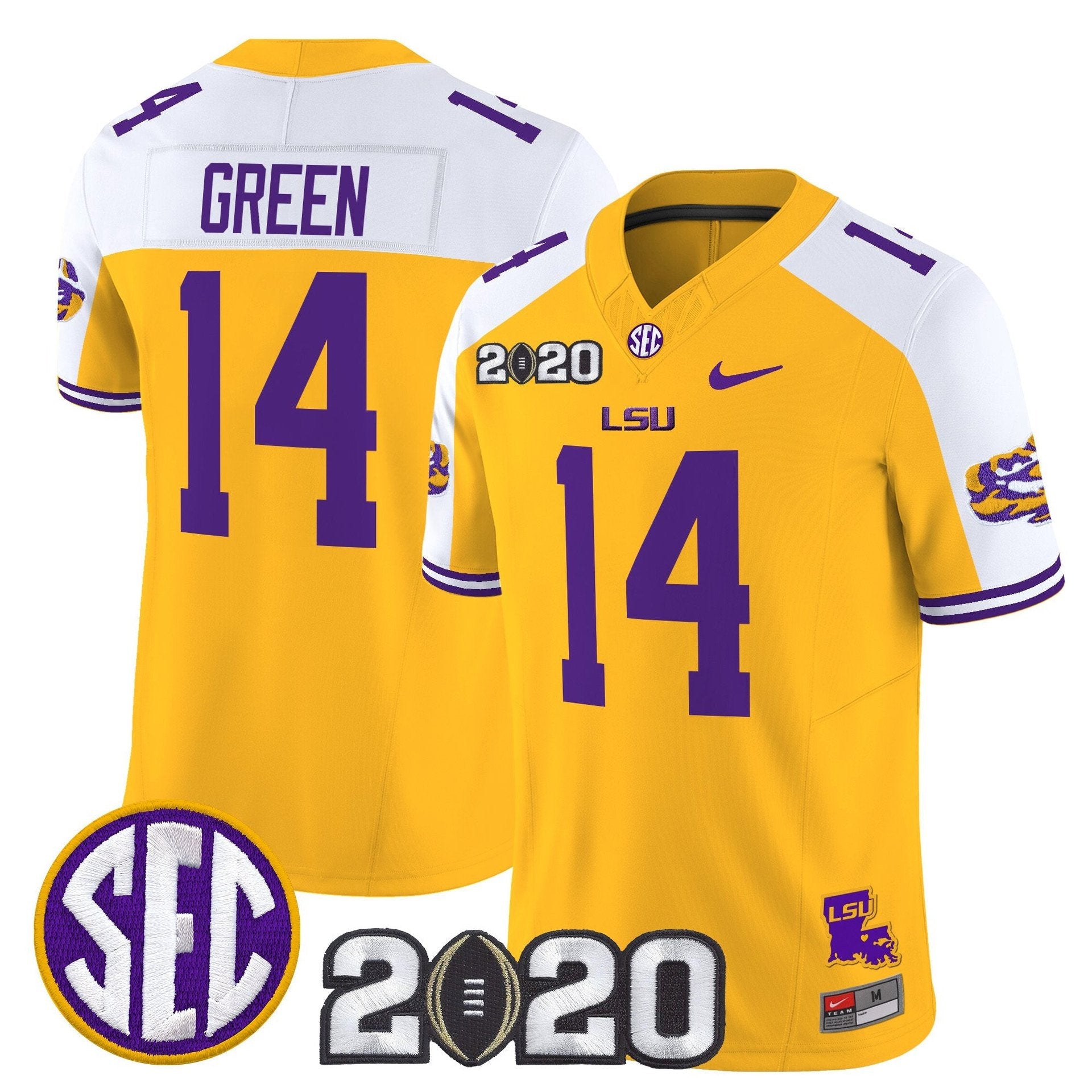 Trey'Dez Green Jersey #14 LSU Tigers 2020 National Champions Stitched