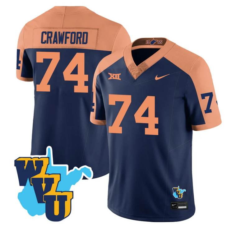 Ty'Kieast Crawford Jersey #74  West Virginia Mountaineers 1965-2025 Throwback