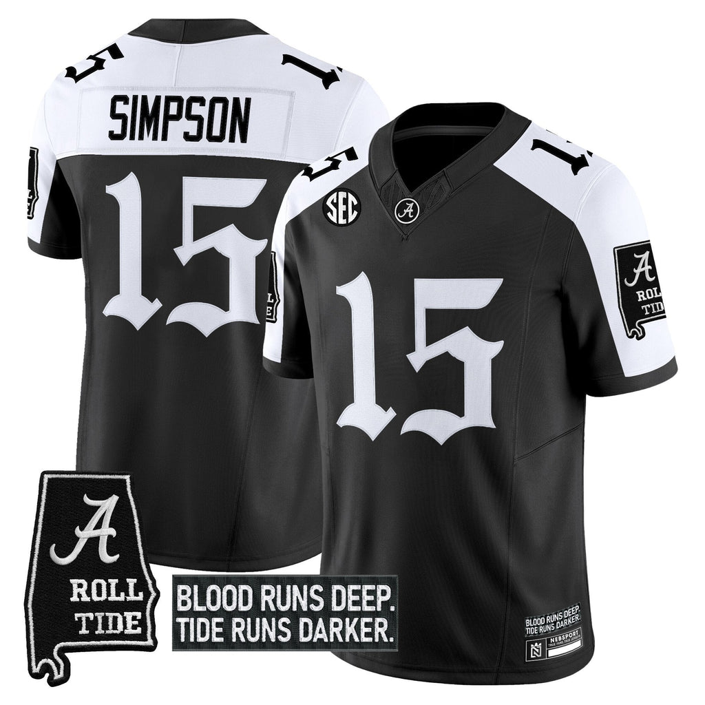 Ty Simpson Jersey #15 Alabama Crimson Gothic Bama Blood Edition Stitched