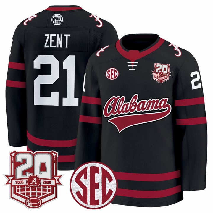 Tyler Zent Jersey #21 Alabama Crimson 2025-26 20th Patch Stitched