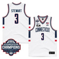 UConn Huskies #3 Jaylin Stewart Jersey 2024 National Champions Patch White
