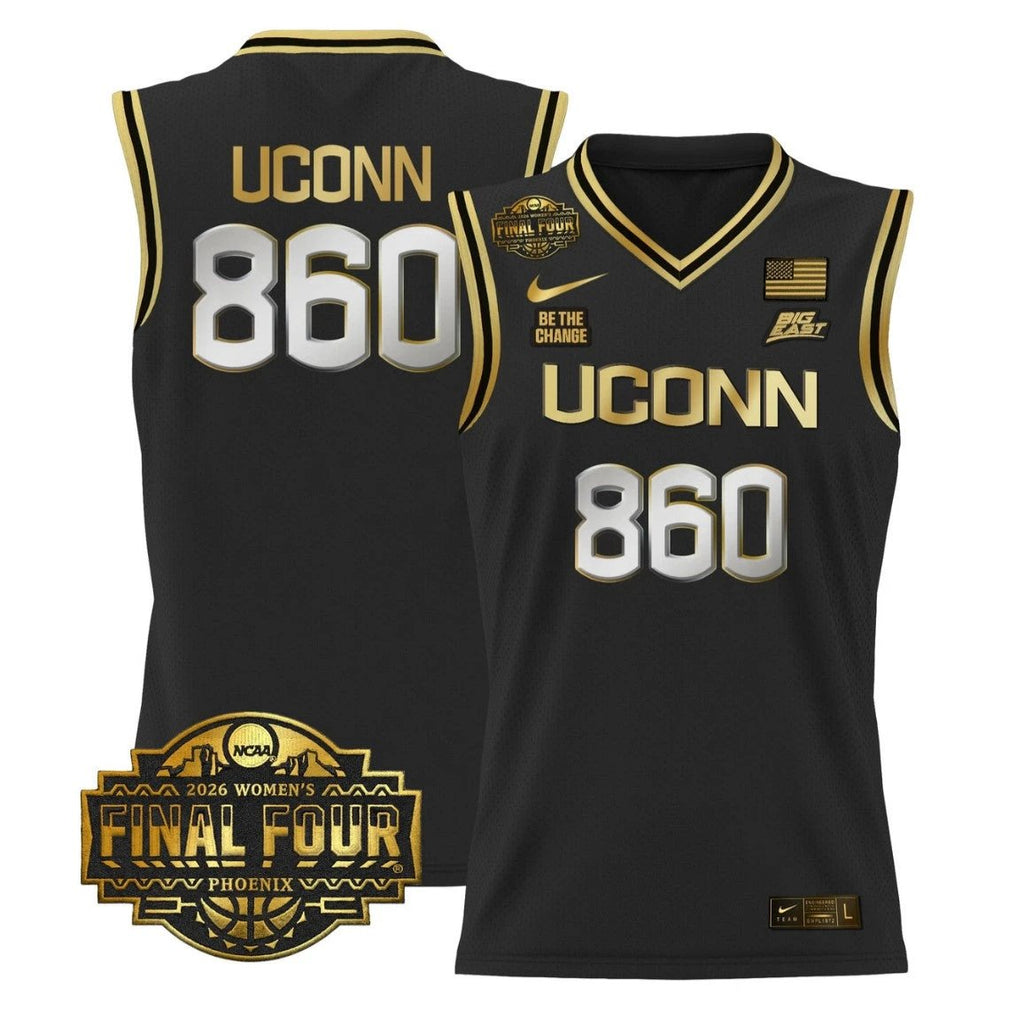 UConn Jersey #860 UConn Huskies 2026 Tournament Final Four Stitched Black Gold