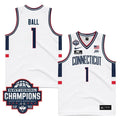 UConn Huskies #1 Solomon Ball Jersey 2024 National Champions Patch White Stiched