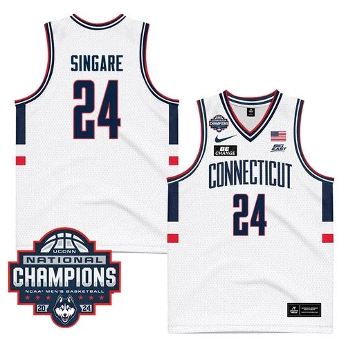 UConn Huskies  #24 Youssouf Singare Jersey 2024 National Champions Patch White