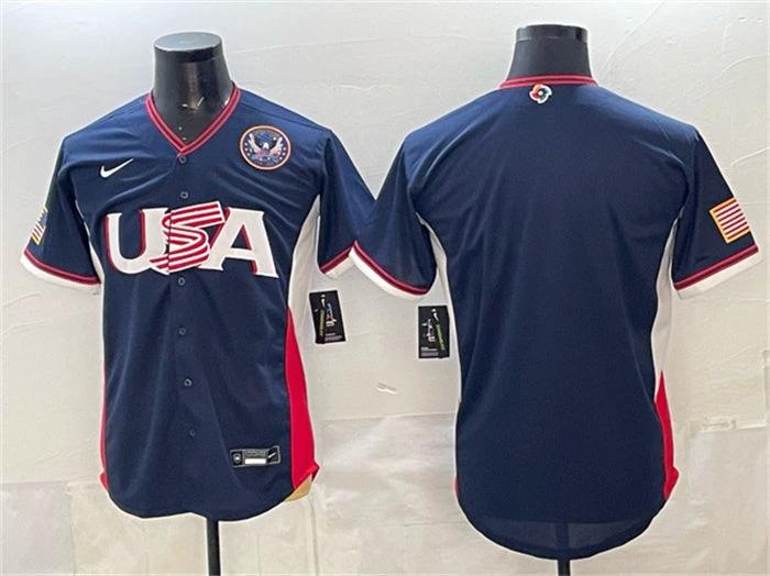 USA Baseball Jersey Blank Navy 2026 World Baseball Classic United States 250th Anniversary Patch Road Stadium Stitched