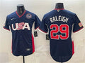 USA Baseball #29 Cal Raleigh Jersey Navy 2026 World Baseball Classic United States 250th Anniversary Patch Road Stadium Stitched