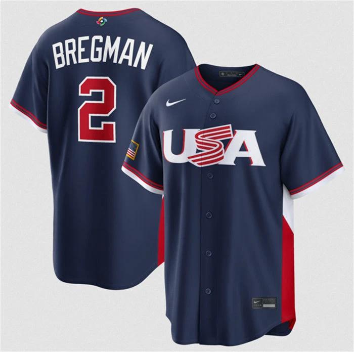 USA Baseball #2 Alex Bregman Jersey Navy 2026 World Baseball Classic Road Stadium Stitched