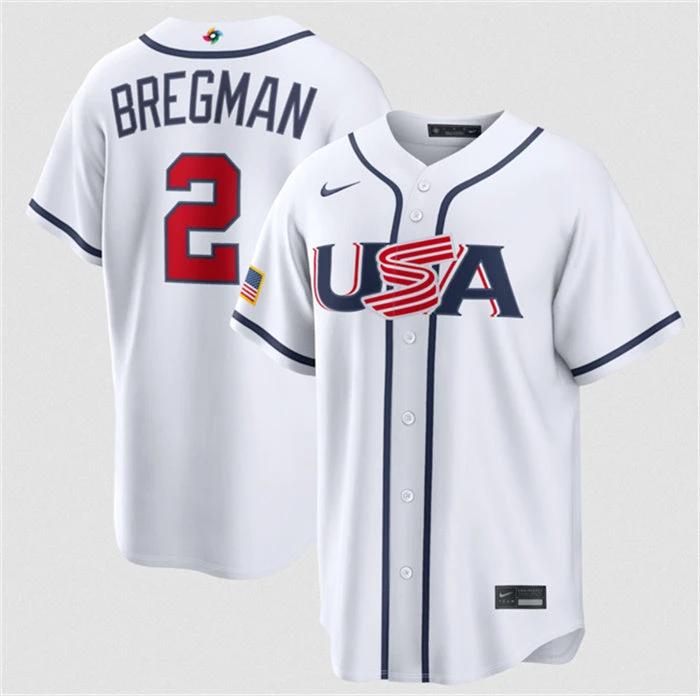 USA Baseball #2 Alex Bregman Jersey White 2026 World Baseball Classic Home Stadium Stitched