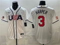 USA Baseball #3 Bryce Harper Jersey White 2026 World Baseball Classic Home Stadium Stitched