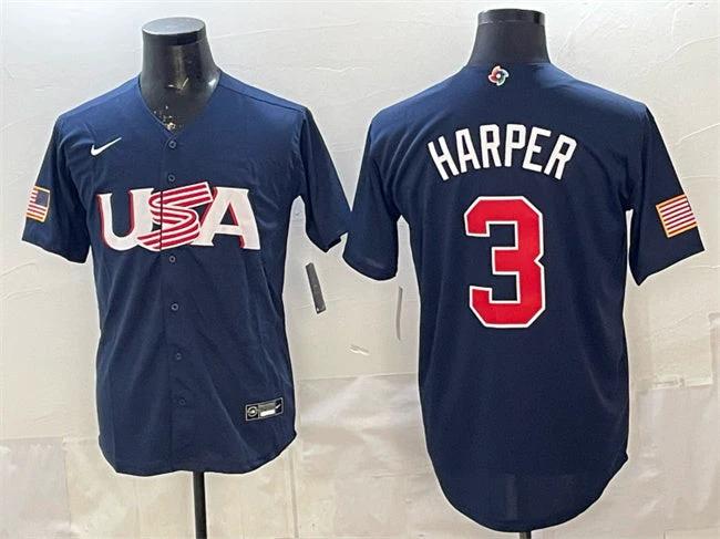 USA Baseball #3 Bryce Harper Navy World Baseball Classic Stitched Jersey