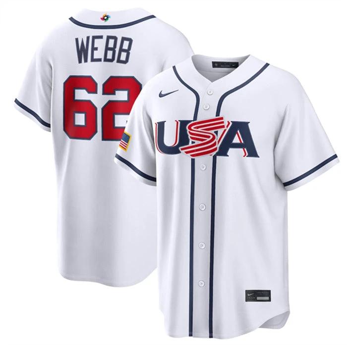 USA Baseball #62 Logan Webb Jersey White 2026 World Baseball Classic Home Stadium Stitched