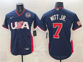 USA Baseball #7 Bobby Witt Jr. Jersey Navy 2026 World Baseball Classic United States 250th Anniversary Patch Road Stadium Stitched