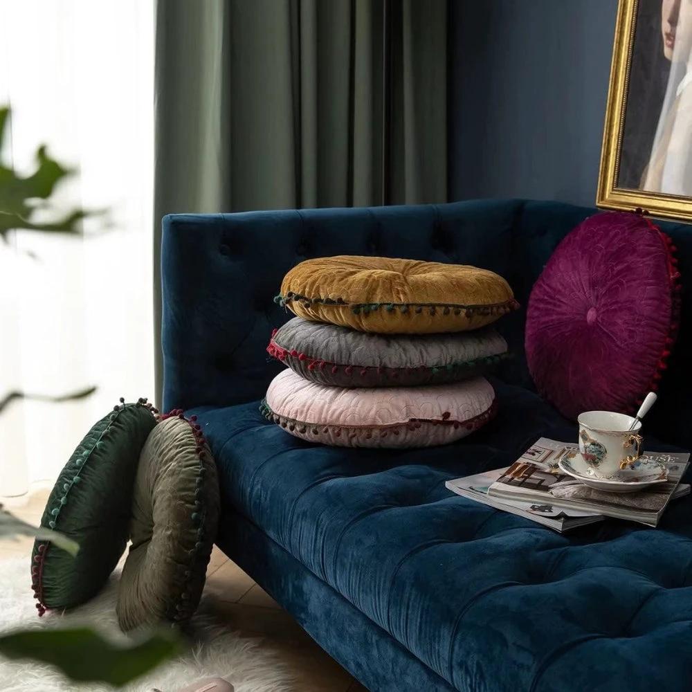 Veloura Round Vintage Quilted Ottoman Cushion Pad