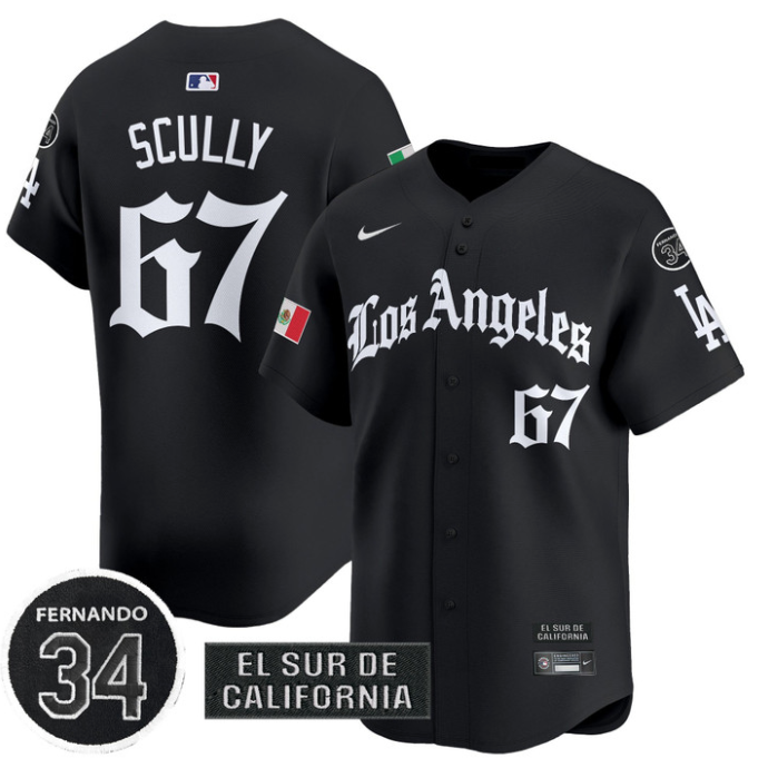 Vin Scully Jersey #67 Dodgers Mexico 2025 LA Gothic Style Patch Premier Limited Stitched