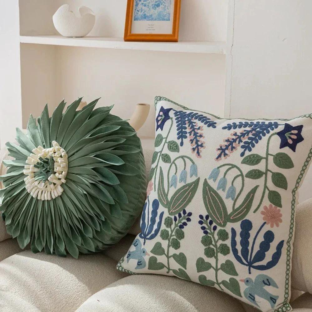 Vintage Botanical Embroidery Cushion Cover