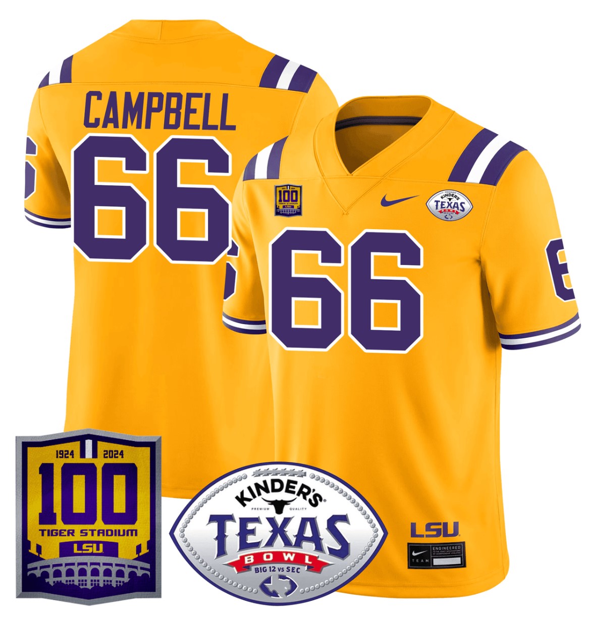 Will Campbell Jersey #66 LSU Tigers Texas Bowl Patch Football