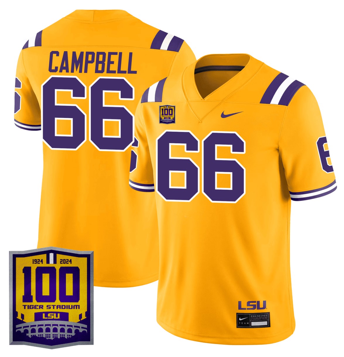 Will Campbell Jersey #66 LSU Tigers 100 Years of Tiger Stadium Patch