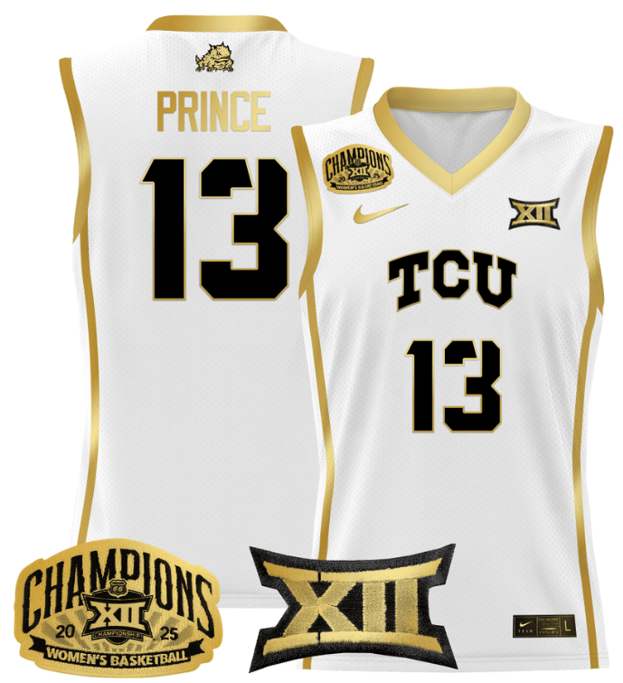 Women's Sedona Prince Jersey #13 TCU Horned Frogs 2025 Champions White Gold