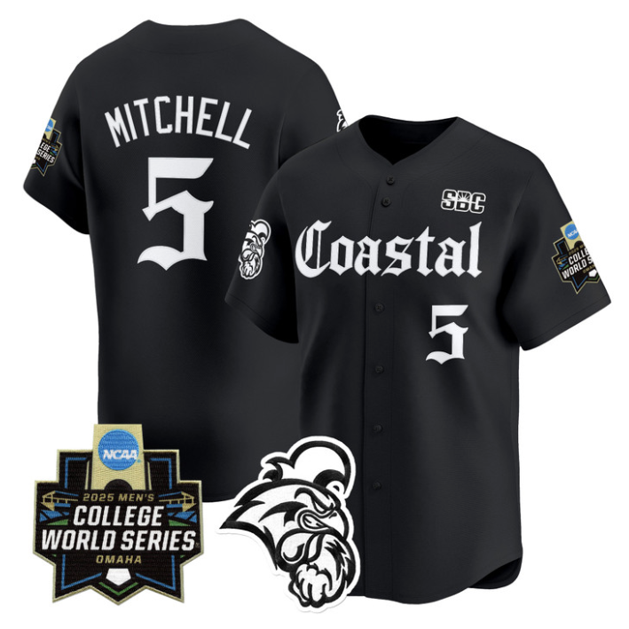 Walker Mitchell Jersey #5 Coastal Carolina 2025 World Series Gothic