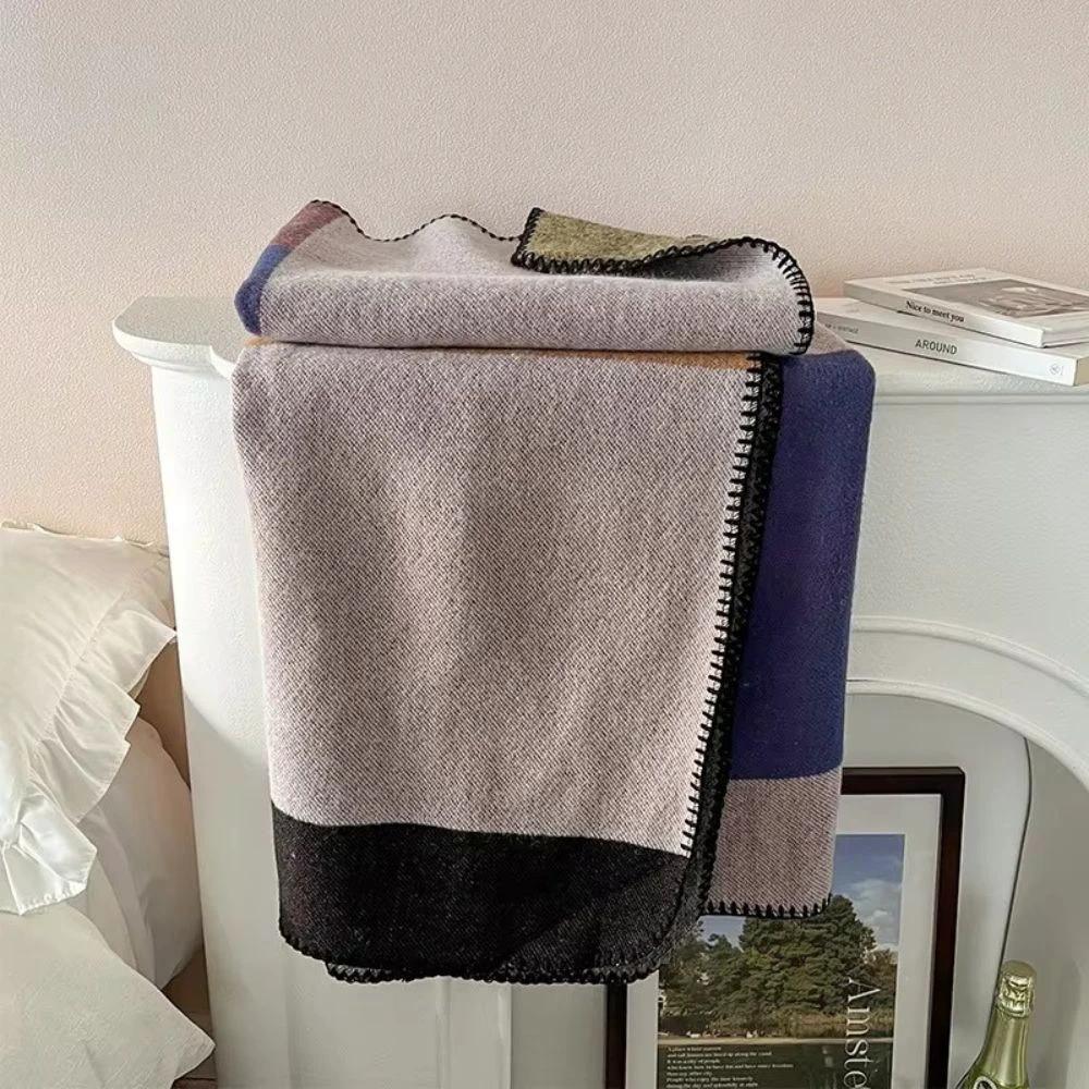 Warm Knit Colorblock Plaid Blanket