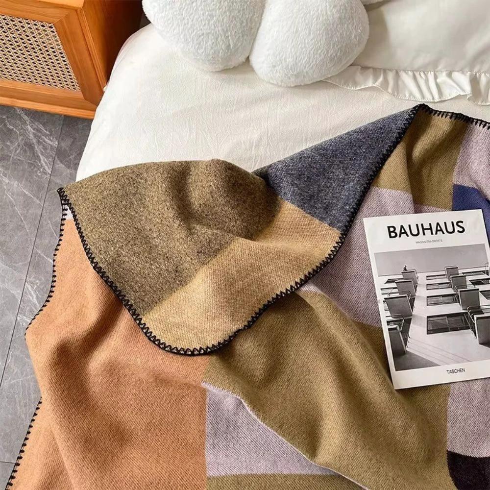 Warm Knit Colorblock Plaid Blanket