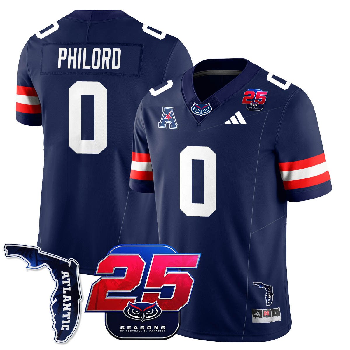 Wendol Philord Jersey #0 Florida Atlantic Football 25th Season Stitched