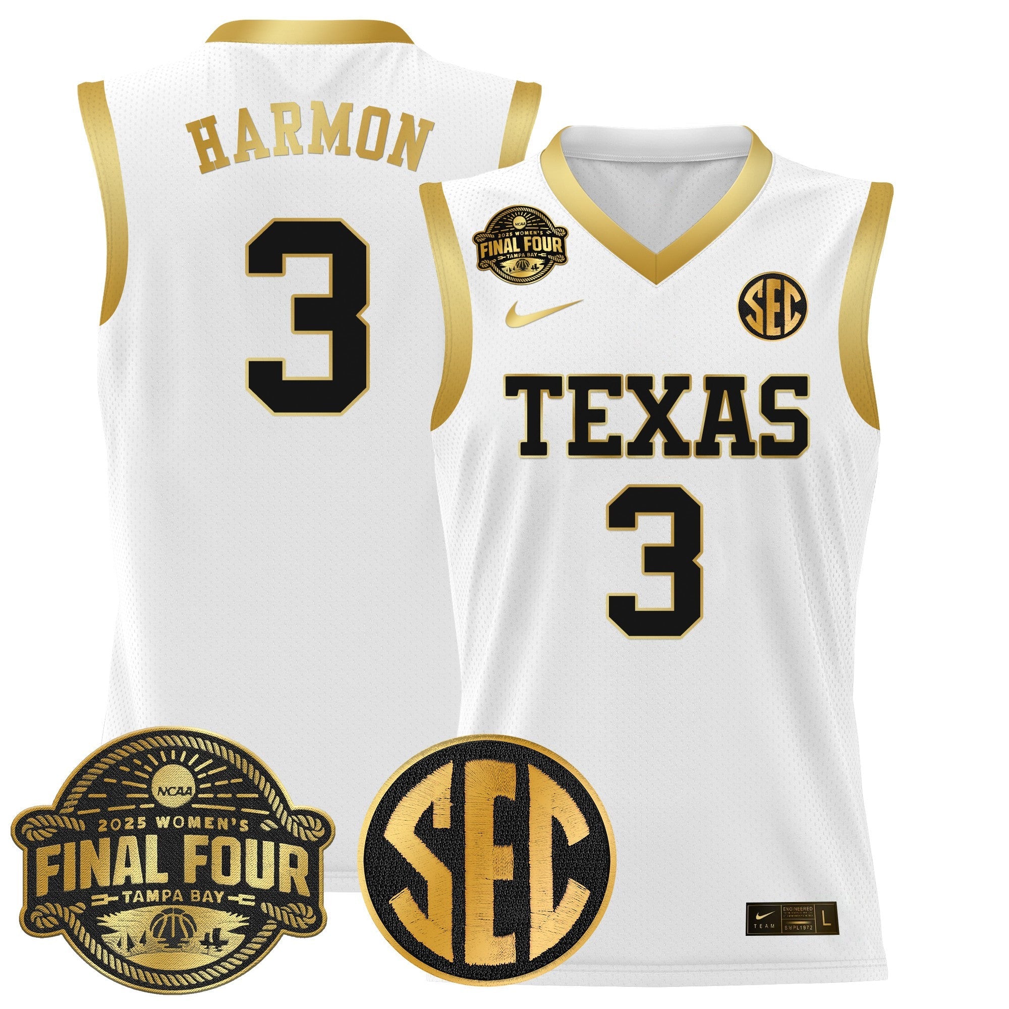Rori Harmon Jersey #3 Texas Longhorns 2025 Sec Final Four Patch White Gold