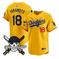 Yamamoto Jersey #18 Dodgers One Piece Zoro Patch Premier Stitched